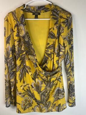 Alfani Yellow Lined Blouse - Women's XL